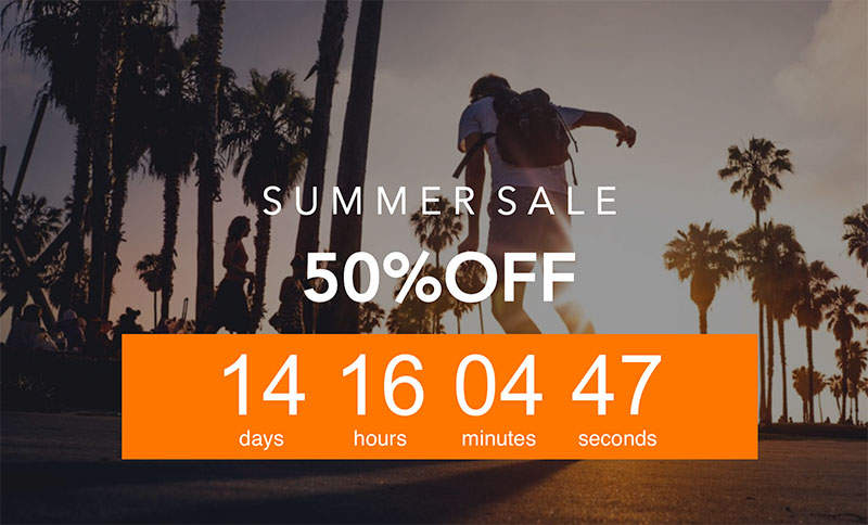 A countdown timer with white text on an orange background, included in an email