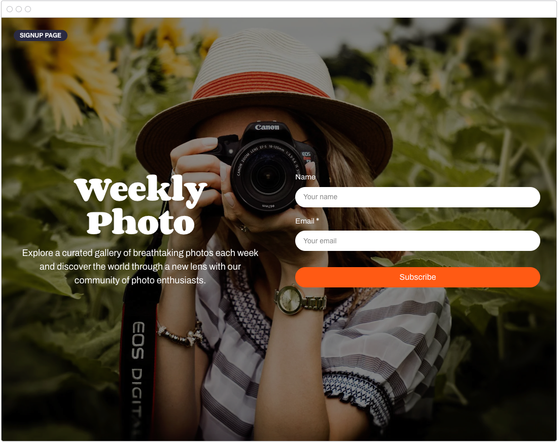Example signup page