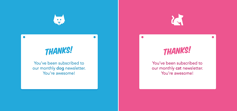The dog and cat personalized confirmation pages