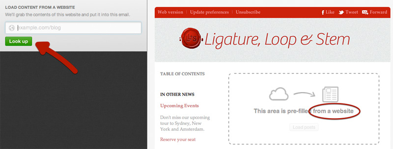 The RSS URL field in the custom template content editor