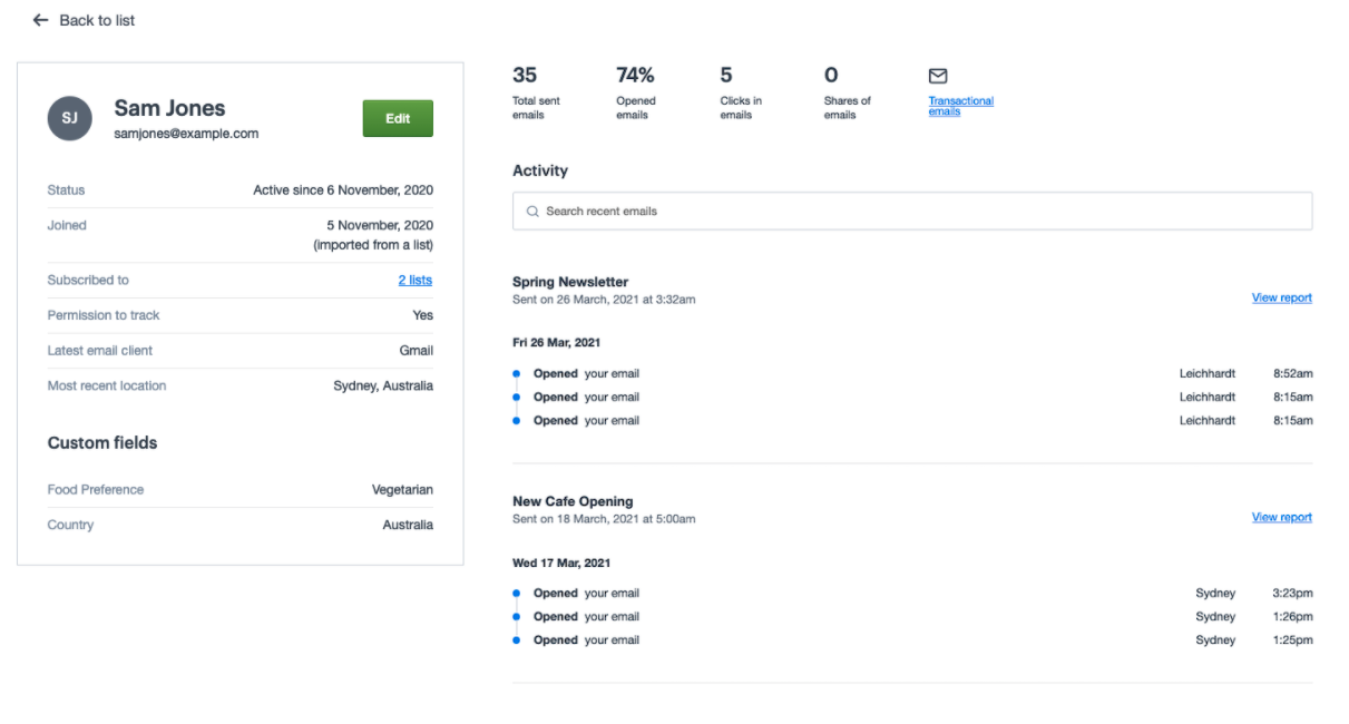 Snapshot of a subscriber