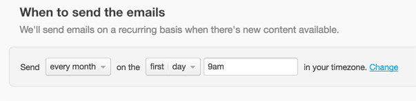Send settings set to every month on the first day of the month at 9am