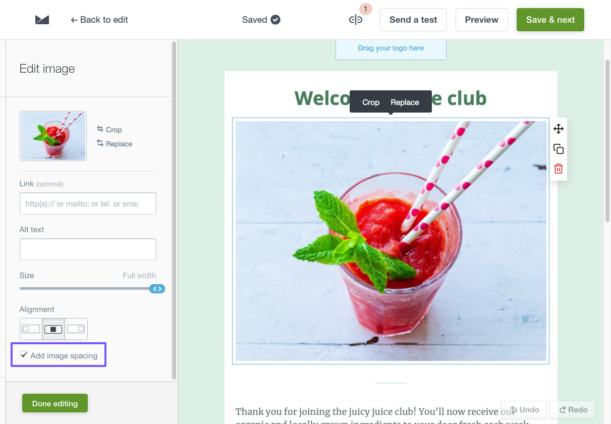 Checkbox for Add image spacing