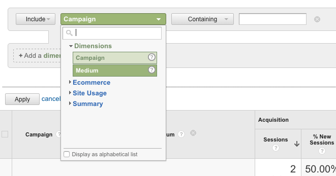 The 'Campaign' dropdown menu with 'Medium' highlighted as the selection