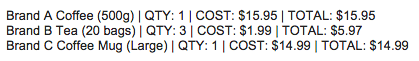 The content in the final email, with the items substituted in