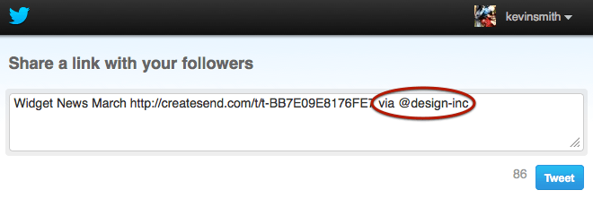 A shared tweet, with attribution to the source by adding "via @design-inc" to the end