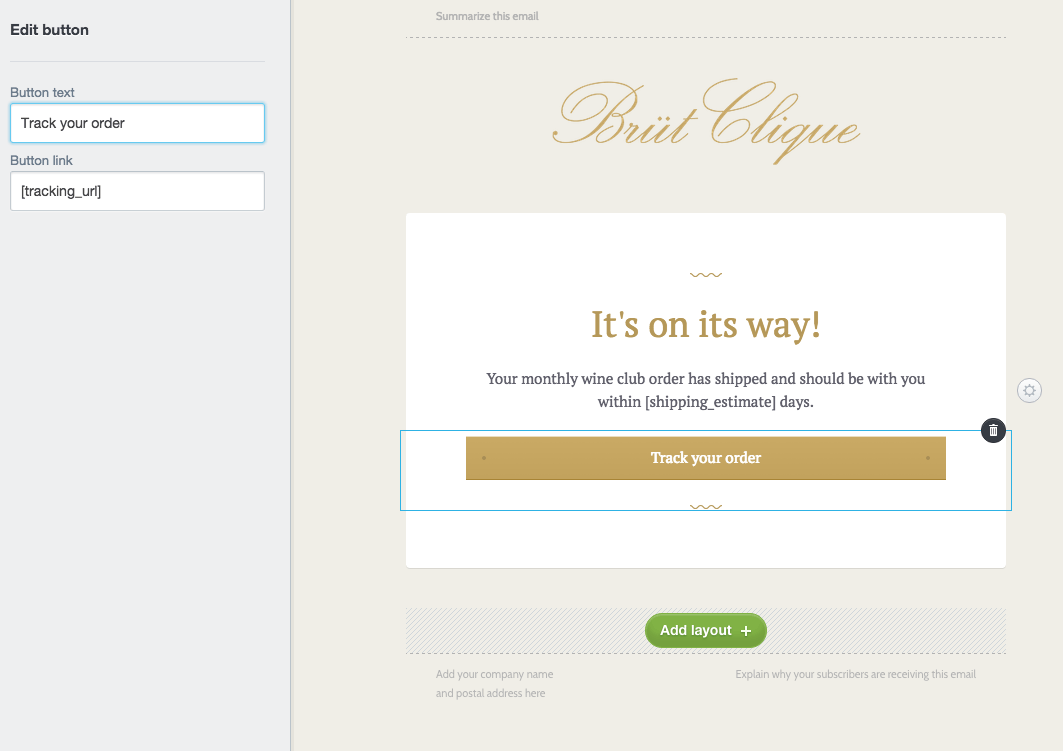 An email variable used as a link on a button