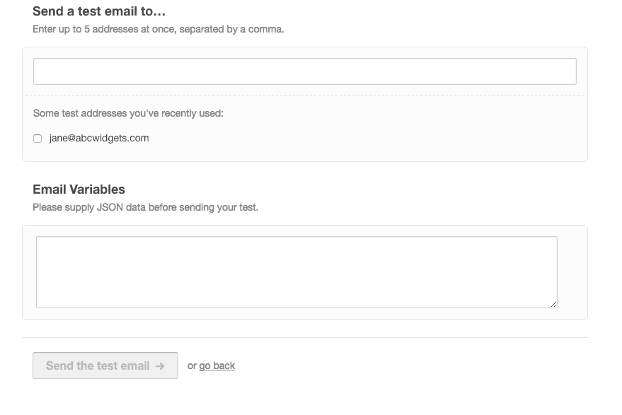The test page, with a JSON input box to replace the Liquid code