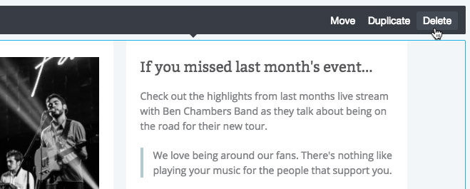 Section tools, including move, duplicate and delete