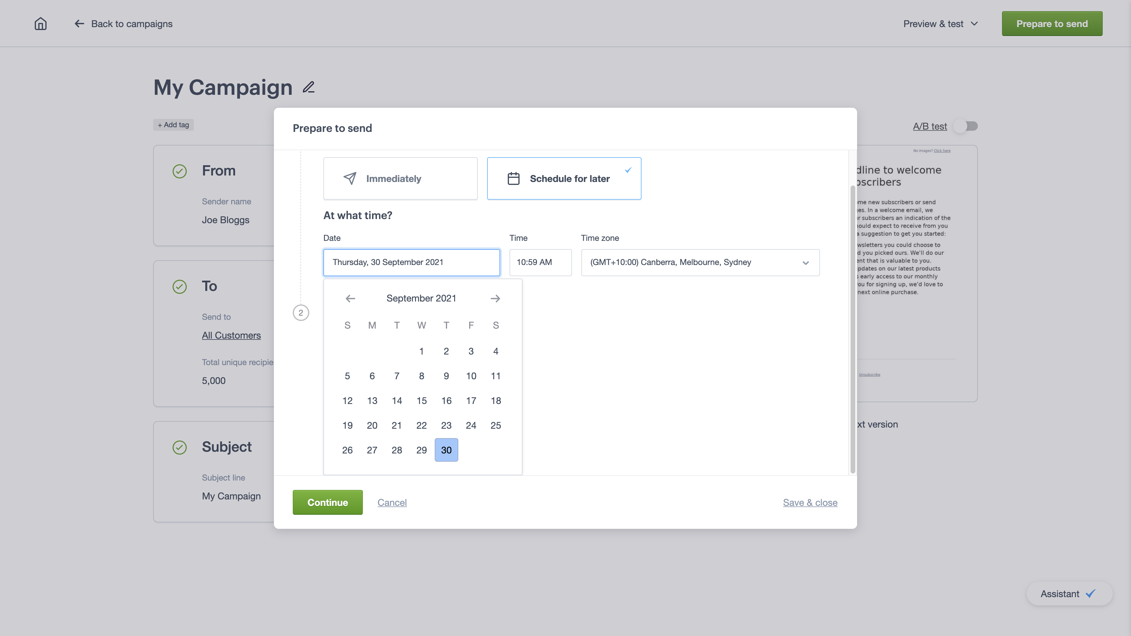 Preparing to send a campaign