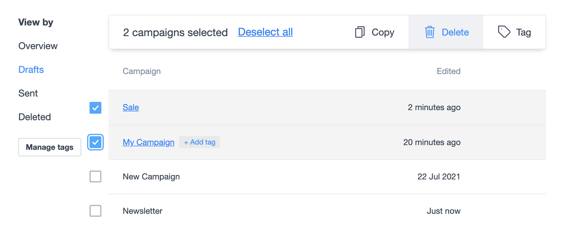 Deleting multiple campaigns