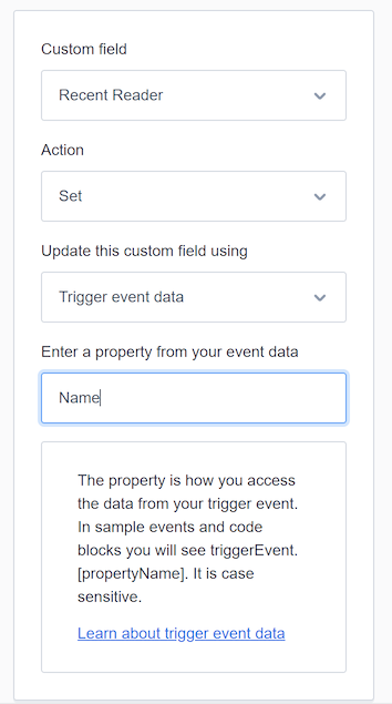 Settings for updating a custom field