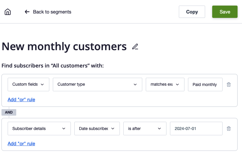 A segment titled New monthly customers