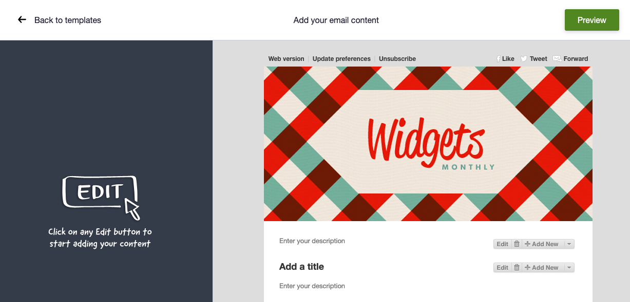 The custom template content editor
