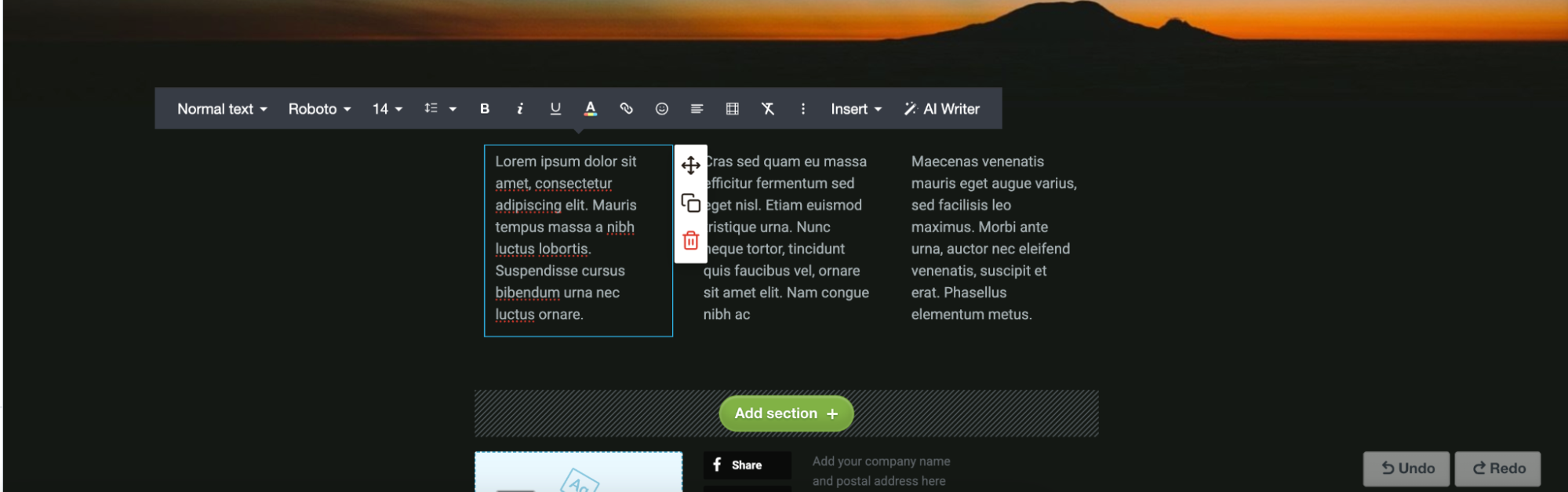 Text Toolbar including the AI Writer