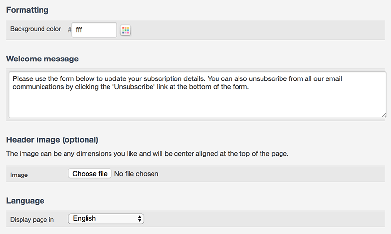 A subscriber preference center settings page