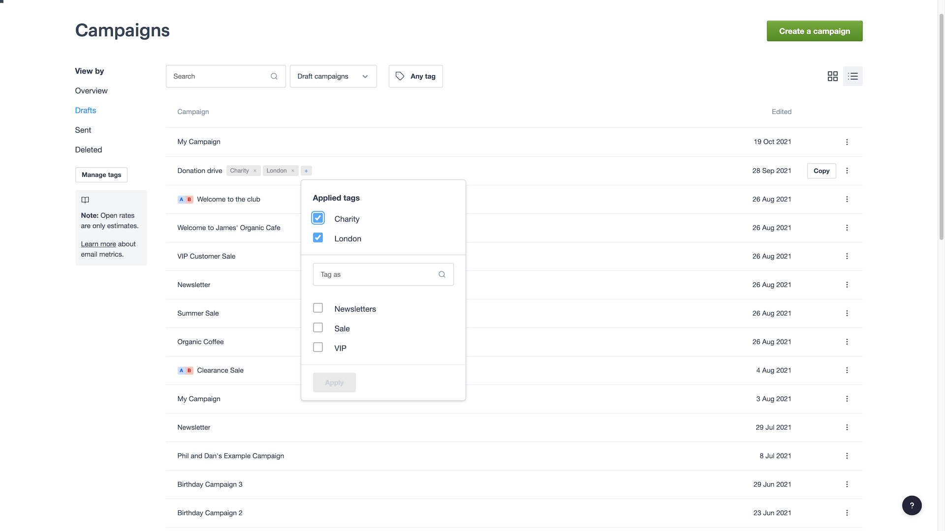 Adding multiple tags to a single campaign