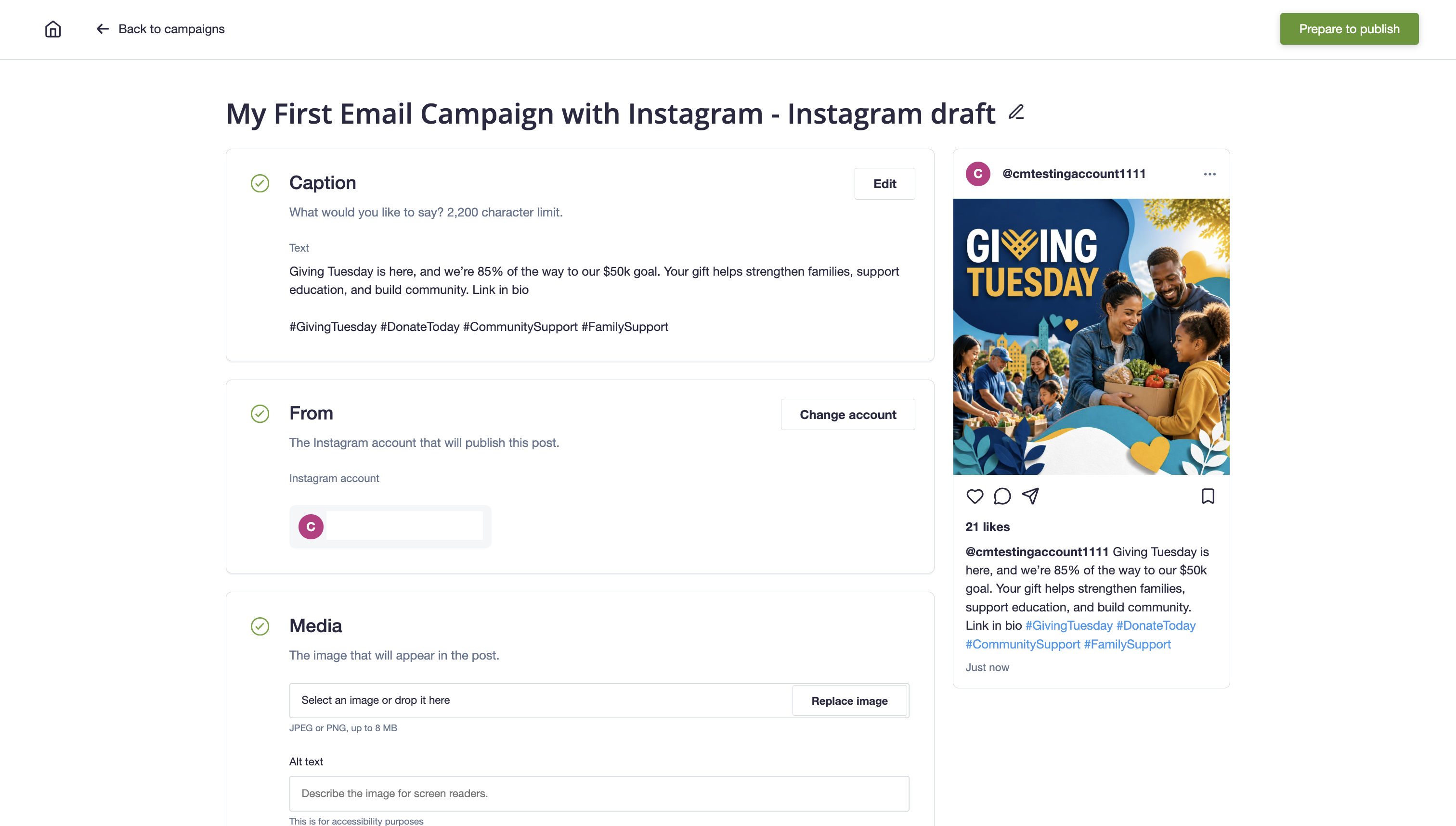 Instagram post ready to publish