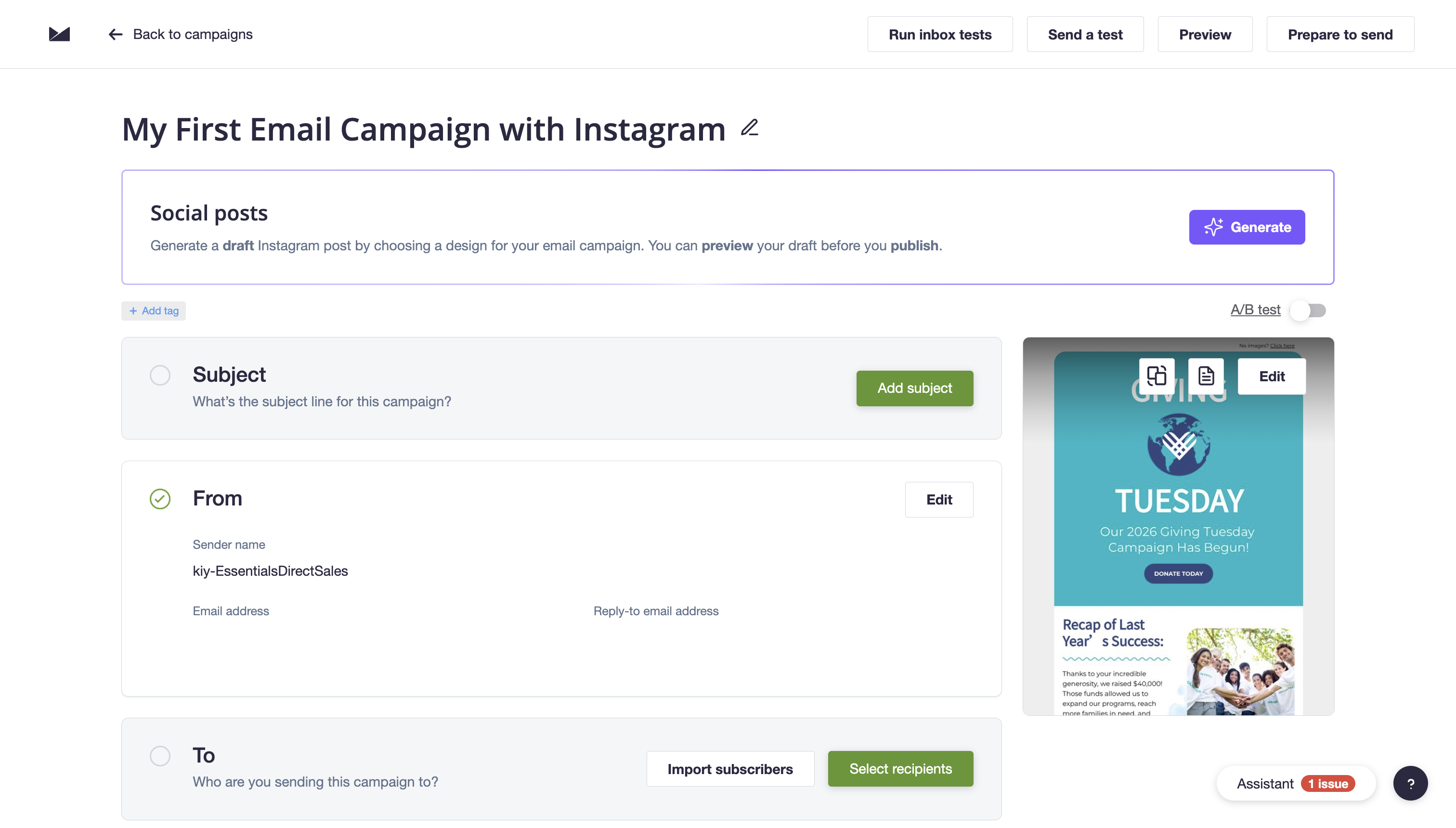 Generate Instagram in the email builder